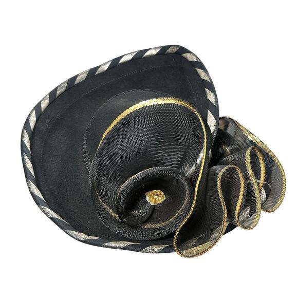 Vtg Black Hat Church Kentucky Derby Easter Milan By Charm Women’s Gold Flower main image 7